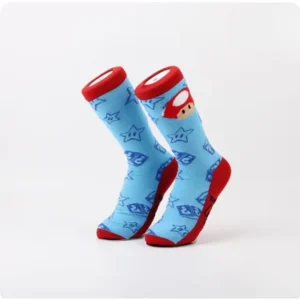 blue and red mario mushroom socks