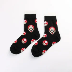 mario and mushroom black socks