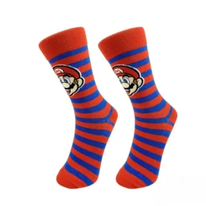 red and blue striped mario socks